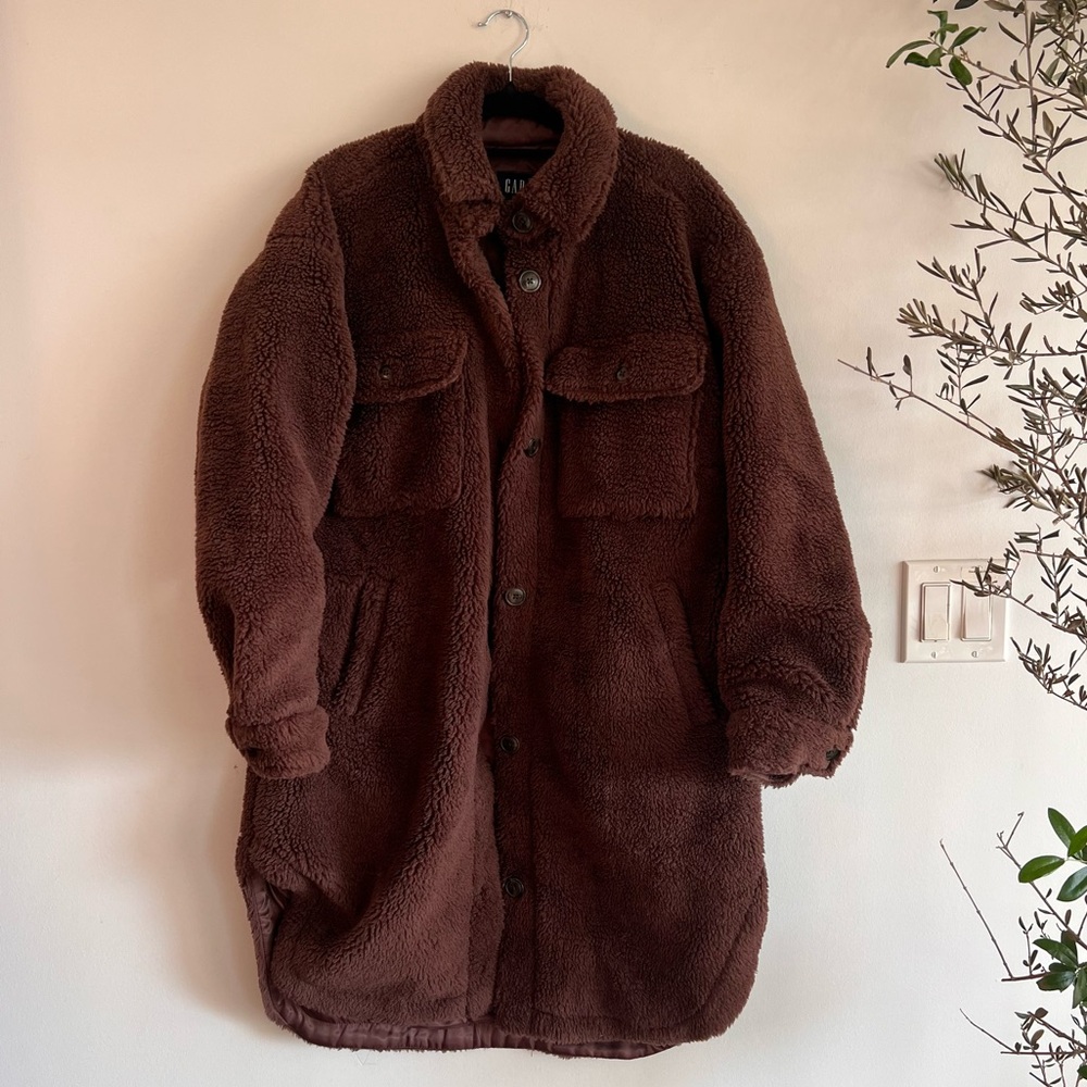 GAP Long Teddy Coat Button Up - Size M